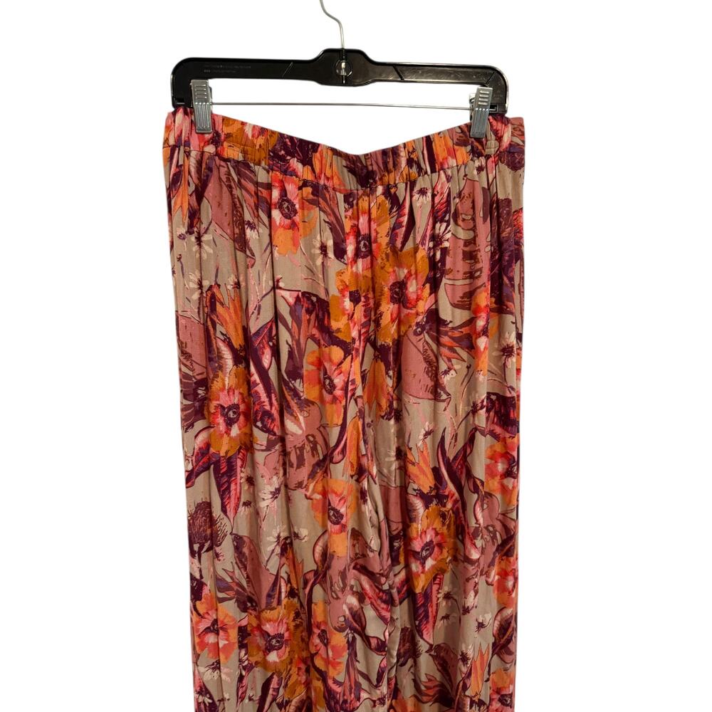 Free People Floral Wide-Leg Pants in Beige, Pink and Orange - Picture 6 of 13